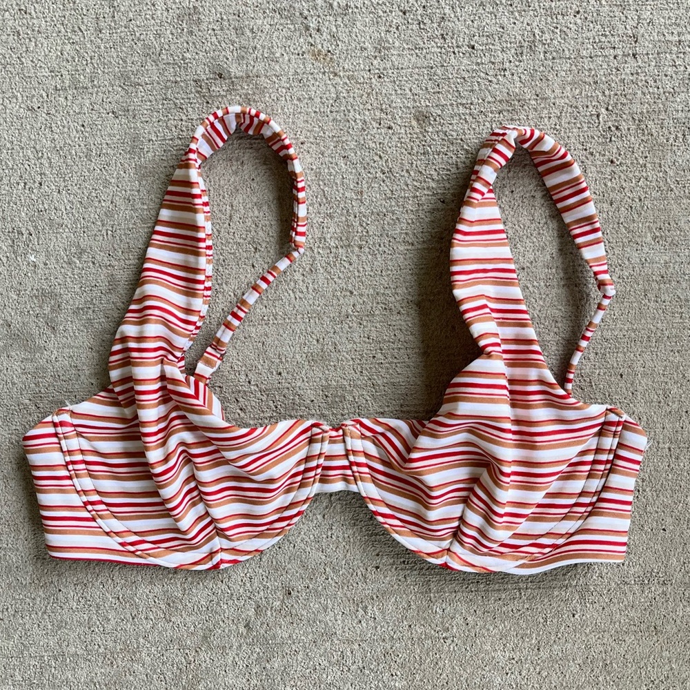 Abercrombie and Fitch red orange white striped bikini top NWOT